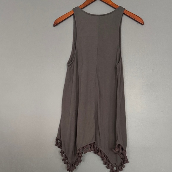 Fifth Sun Dark Gray Tank Top with Fringe and Flamingo - Picture 5 of 5